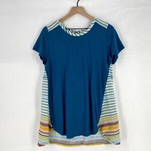 Soft Surroundings Tunic Top Womens‎ Medium Blue Multi Striped Cotton Back Zip